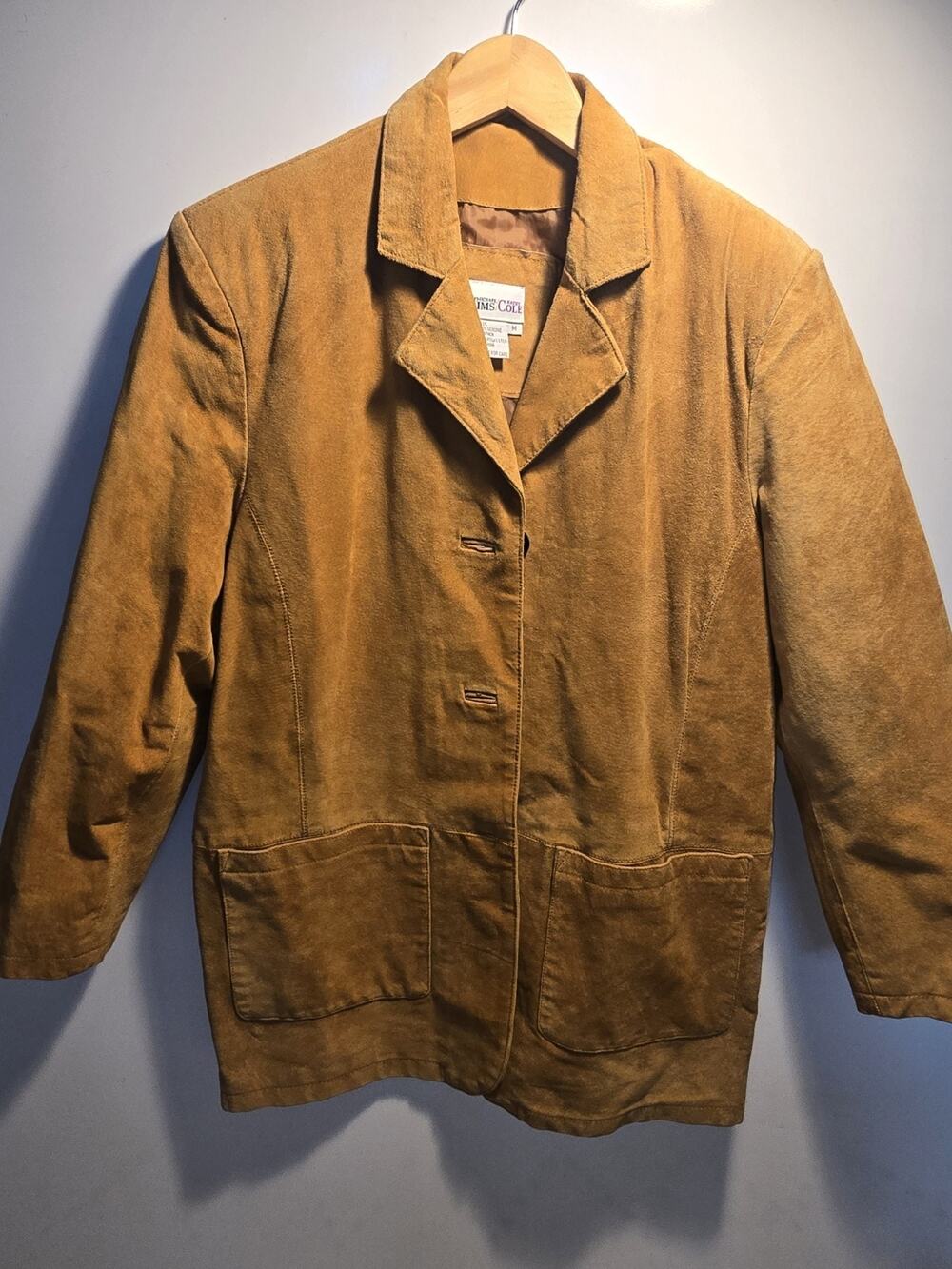 Women's Size M Honey Brown Leather Coat a494 Barn Chore Sueded Utility Jacket